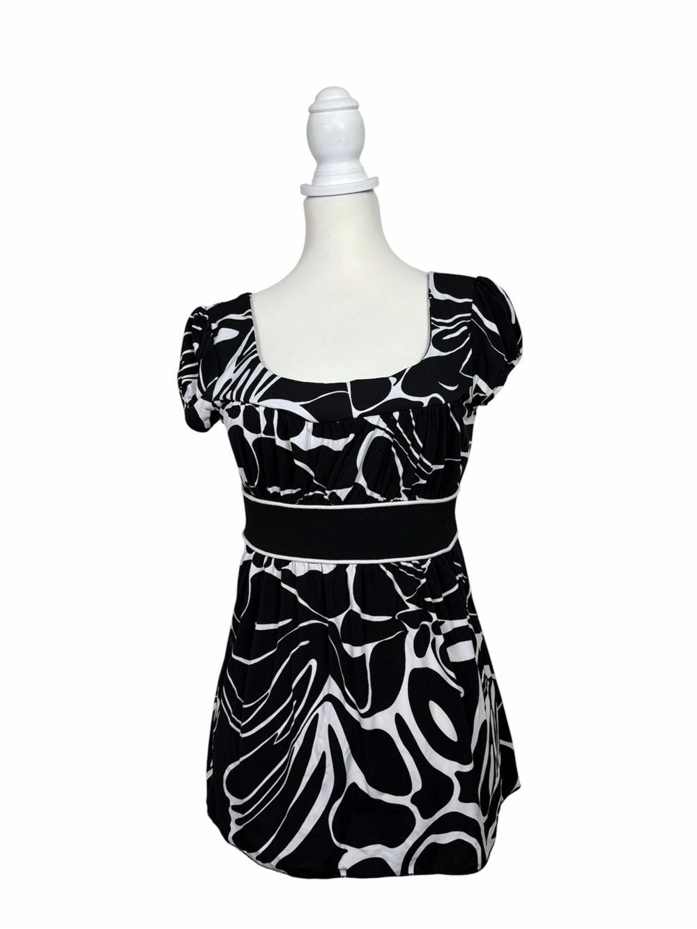 Vintage Y2K Speechless Black White Abstract Print Empire Waist Blouse Top Medium
